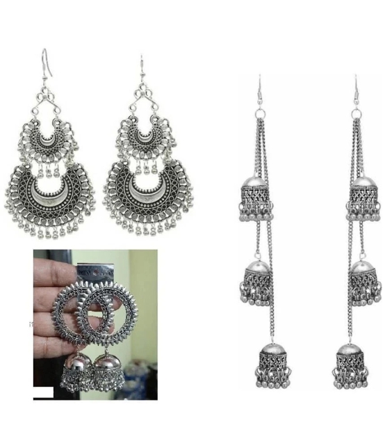 Samridhi DC Silver Jhumki Earrings ( Pack of 3 ) - Silver