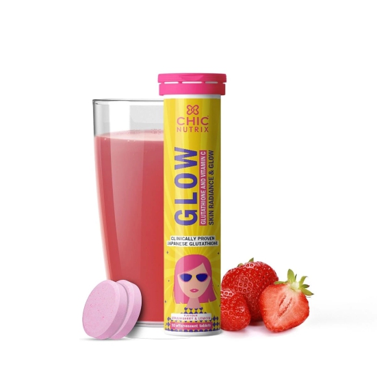 Chicnutrix Glow - 500mg Japanese Glutathione  Vit. C for Brighter Skin  Skin Glow  Radiance  Strawberry-lemon flavour  10 effervescent tablets-Chicnutrix Glow - 500mg Japanese Glutathione & Vit.