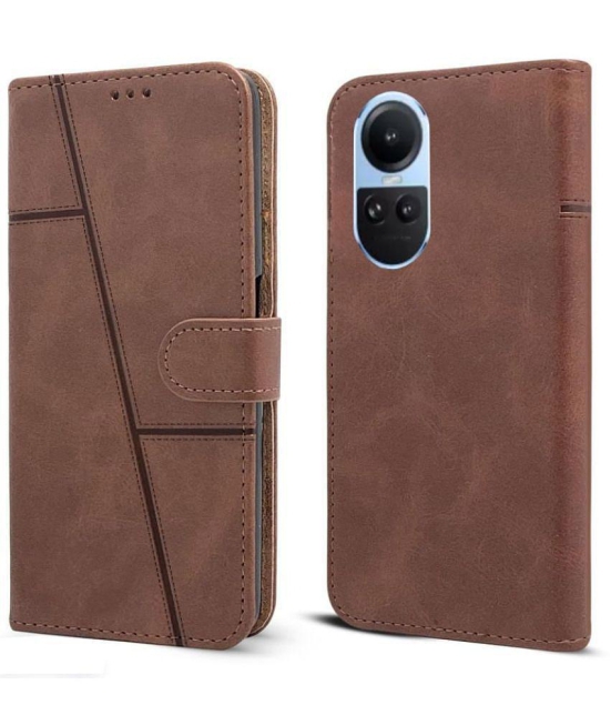 NBOX Brown Flip Cover Artificial Leather Compatible For Oppo Reno 10 5G ( Pack of 1 ) - Brown