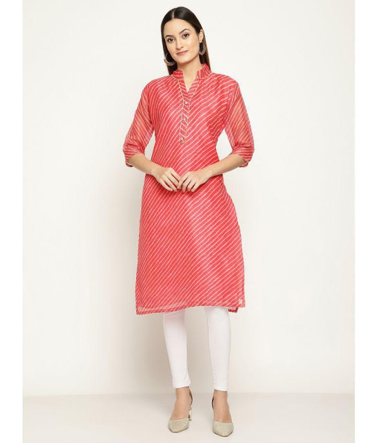 Queenley - Pink Silk Women's Straight Kurti ( Pack of 1 ) - None