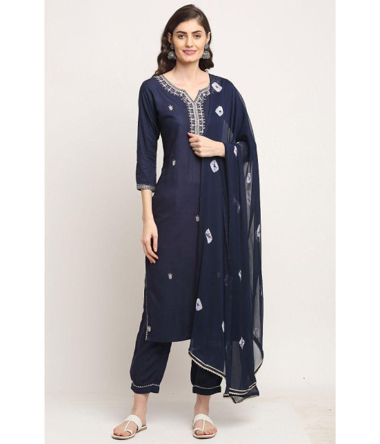 Rajnandini - Navy Blue Straight Cotton Women's Stitched Salwar Suit ( Pack of 1 ) - None