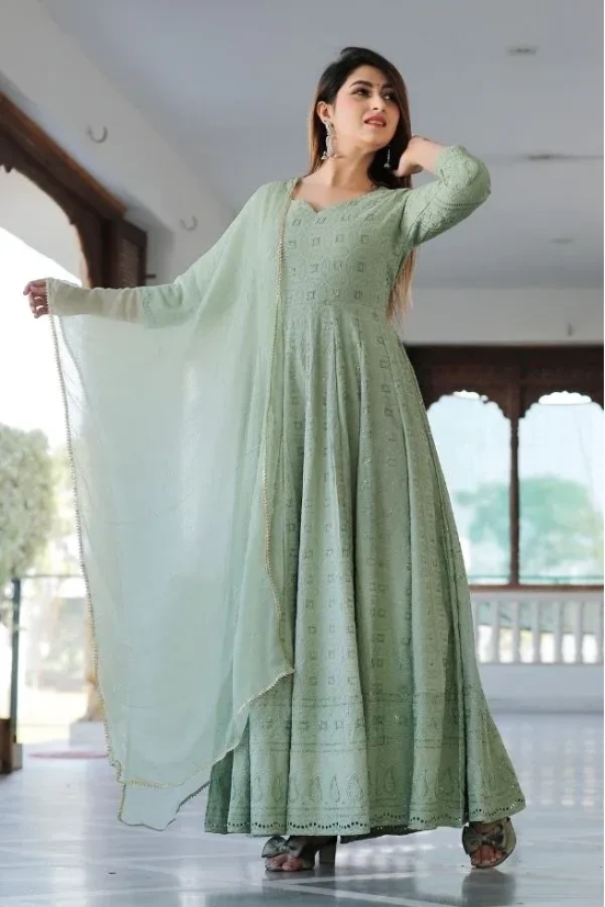 Green Chikankari Anarkali Suit Set Green XXL