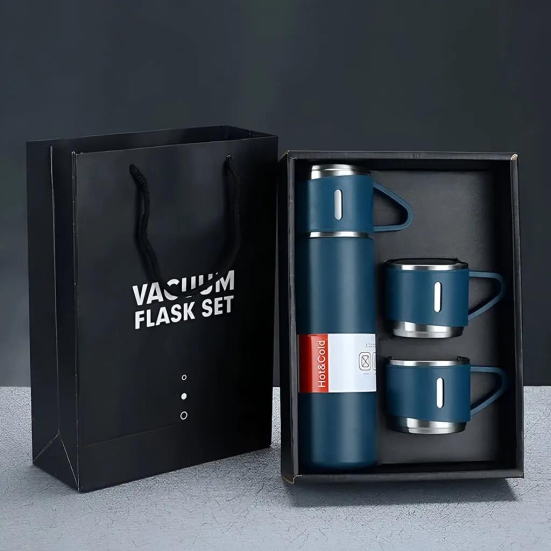 Vaccum Flask With Cups-Blue