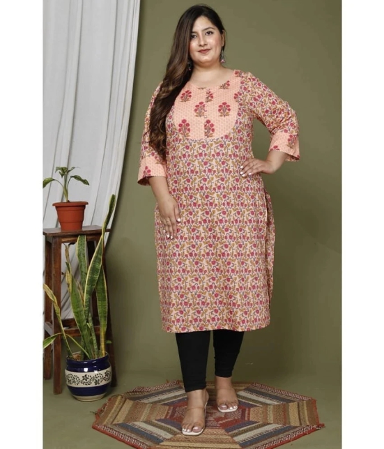 Swasti Cotton Blend Printed Straight Womens Kurti - Peach ( Pack of 1 ) - None