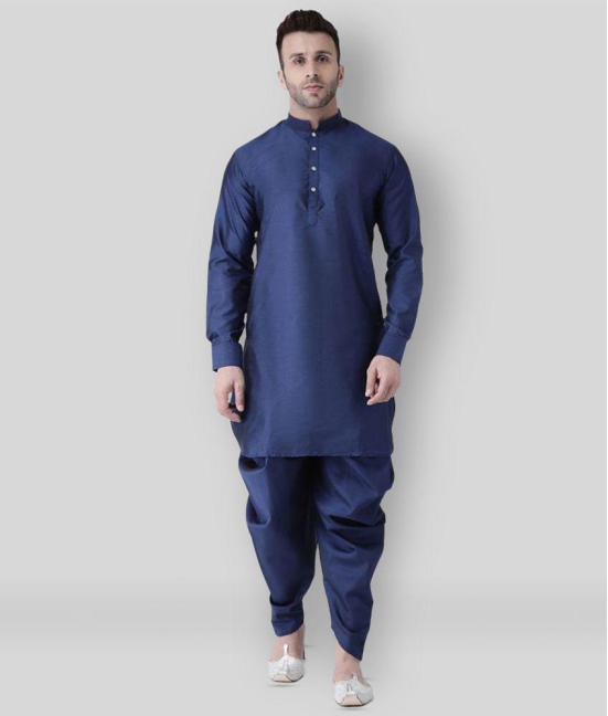 Hangup - Navy Silk Regular Fit Mens Dhoti Kurta Set ( Pack of 1 ) - None