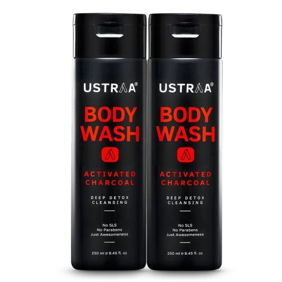 Ustraa Body Wash-Activated Charcoal - 200ml Each (Pack of 2)