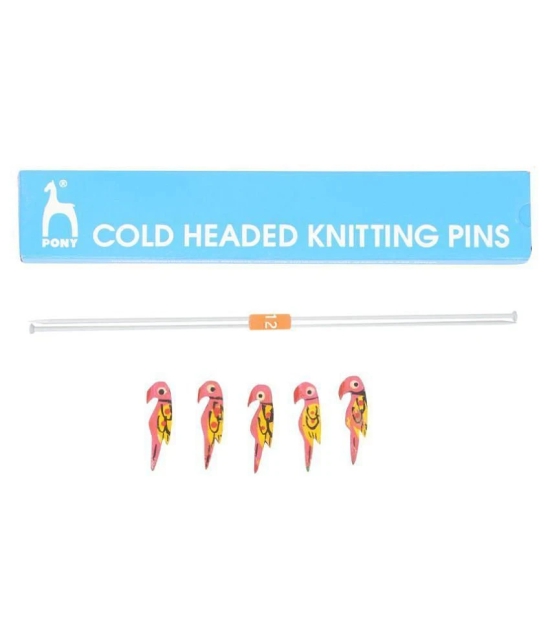 Classic Aluminium Cold Headed Knitting Needle Pin Pair, 25 cm Length, Size 12 no (2.75 mm), with 5 Wooden Parrots