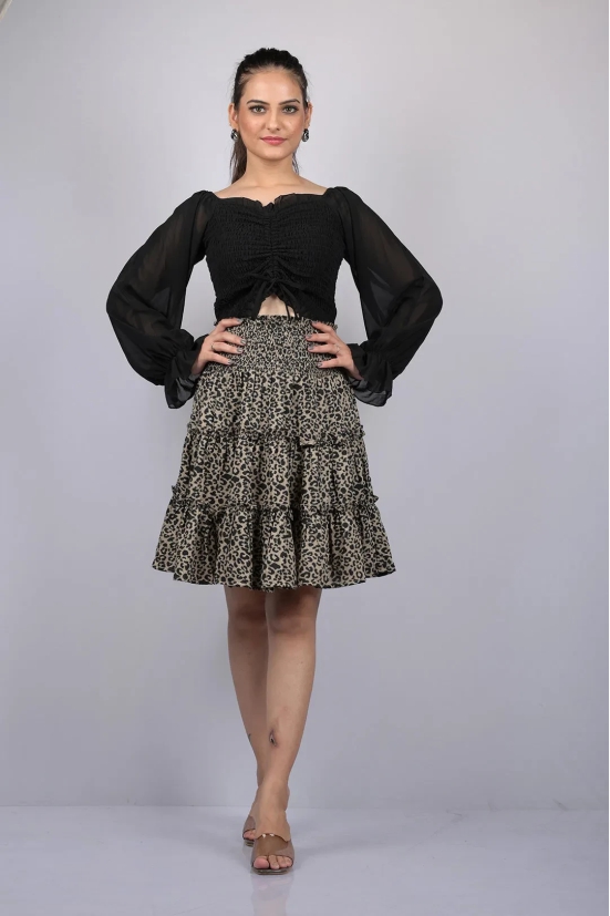 Animal Print Flare Knee Length Skirt (OTLKT1009)-Black / S