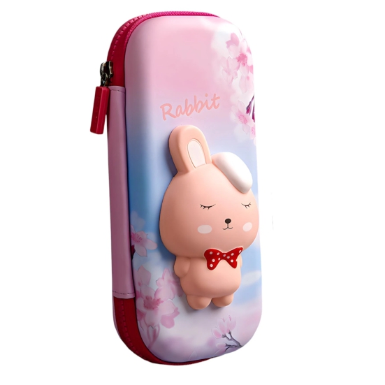 3D Rabbit Squishy Pencil Case-Pink