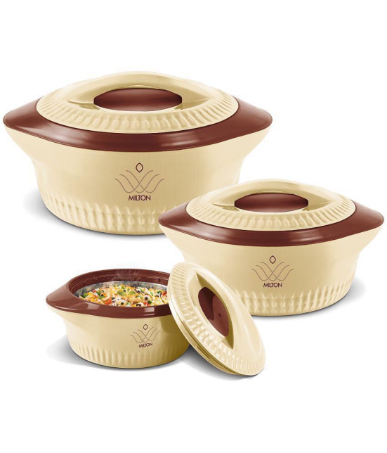 Milton Royal Jr. Insulated Inner Stainless Steel Casserole,Set of 3, (410 ml, 830 ml, 1.27 Litres),Brown | BPA Free |Food Grade | Easy to Carry | Easy to Store | Ideal For Chapatti | Roti | 