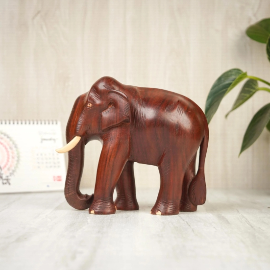 Handmade Wooden Elephant Statue | Traditional Decorative Showpiece-