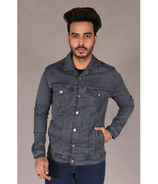 Aflash Cotton Blend Men''s Denim Jacket - Grey Melange ( Pack of 1 ) - None