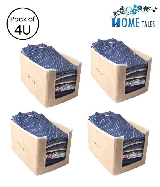 HOMETALES Non-Woven Shirt Stacker & Cloth Organizer,Beige (4U)