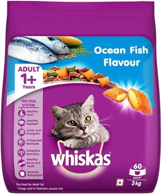 Whiskas Adult (+1 year) Dry Cat Food Food, Ocean Fish Flavour 3 kgs