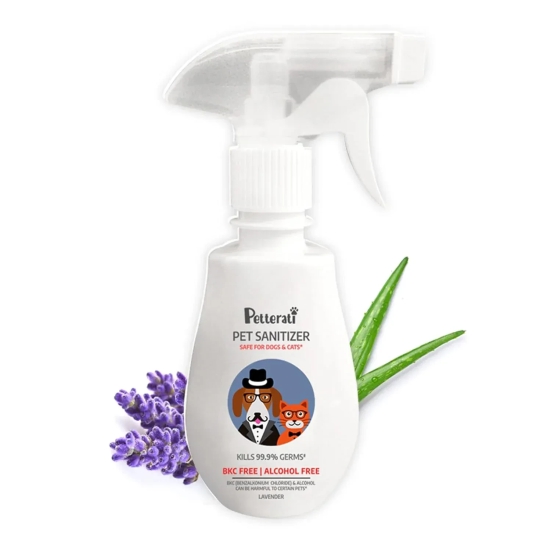 Petterati Lavender Pet Sanitizer (250ml) BKC & Alcohol Free | Kills 99.9% Germs | with The Goodness of Aloe Vera & Vitamin E