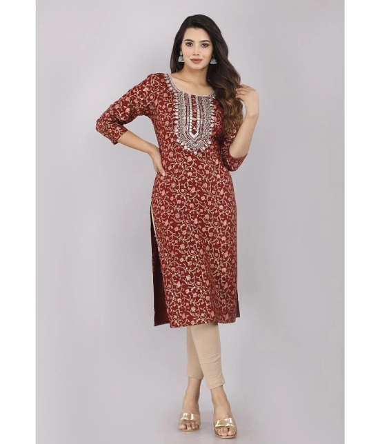 HIGHLIGHT FASHION EXPORT - Maroon Cotton Womens Straight Kurti ( Pack of 1 ) - None