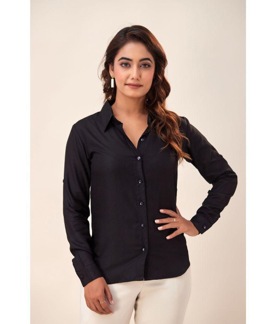 FabbibaPrints - Black Satin Women's Shirt Style Top ( Pack of 1 ) - None