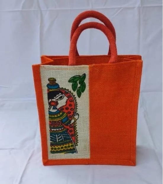 Sonchiraiya Printed Orange Jute Bag