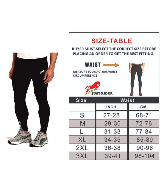 Rider Full Length Skinny lower  Compression Tights Multi Sports Exercise/Gym/Running/Yoga/Other Outdoor ineer wear for Sports - Skin Tight Fitting - Black Color - M