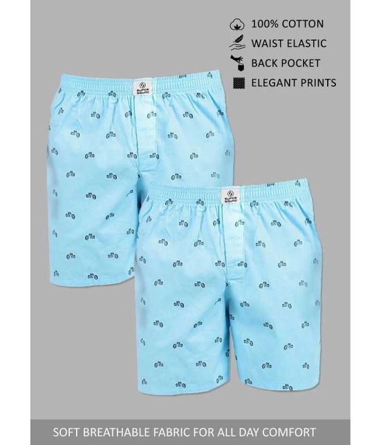 Light Blue Cotton Mens Boxer- ( Pack of 2 ) - None