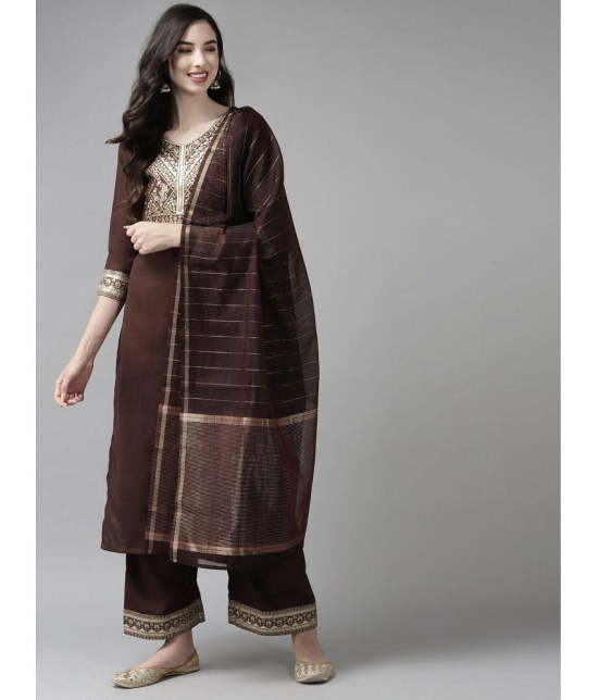 Estela - Brown Straight Cotton Women's Stitched Salwar Suit ( Pack of 1 ) - None