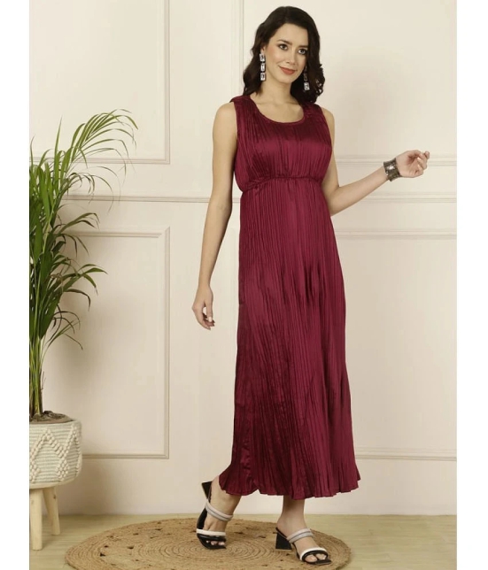 Antaran Silk Solid Knee Length Womens Fit & Flare Dress - Maroon ( Pack of 1 ) - None