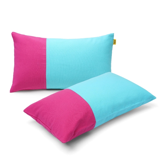 Two Tone Lumbar Cushion Cover | SET OF 2 Blue-Pink