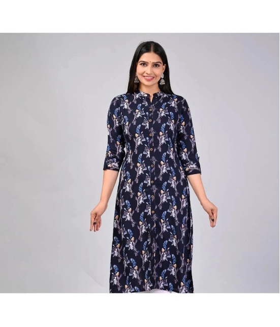 MAUKA Rayon Printed Straight Womens Kurti - Blue ( Pack of 1 ) - None