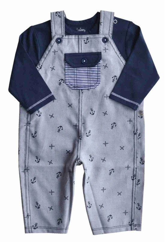 Navy L/S T-Shirt With Anchor Printed Romper Set (95% Cotton 5% Elasthan)