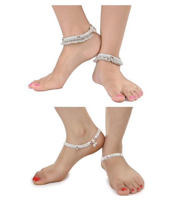 AanyaCentric - Silver Anklets ( Pack of 4 ) - Silver