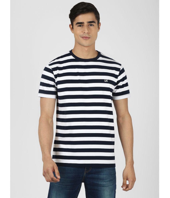 UrbanMark Men 100% Cotton Regular Fit Round Neck Half Sleeves Striped T Shirt-Navy - None