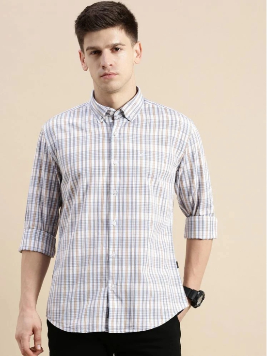 Showoff Cotton Blend Regular Fit Checks Full Sleeves Mens Casual Shirt - Cream ( Pack of 1 ) - None