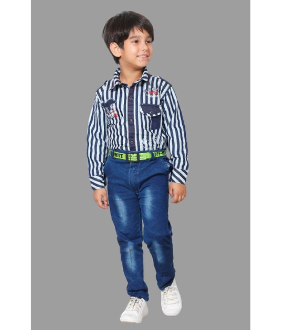 DKGF Fashion - Blue Cotton Blend Boys Shirt & Jeans ( Pack of 1 ) - None