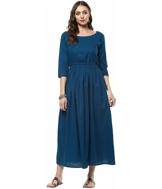 JASH CREATION Polyester Solid Knee Length Womens Fit & Flare Dress - Blue ( Pack of 1 ) - None