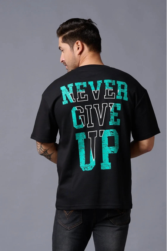 Never Give Up (in Green) Printed Black Oversized T-Shirt for Men 4XL