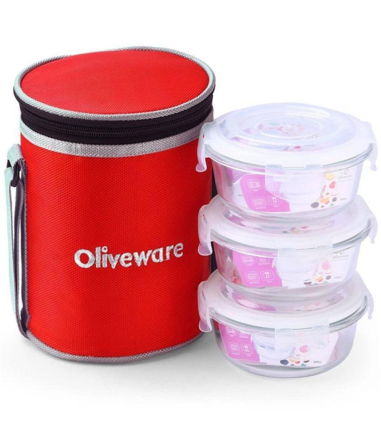 Oliveware - glassware lunch box Glass Insulated Lunch Box 3 - Container ( Pack of 1 )