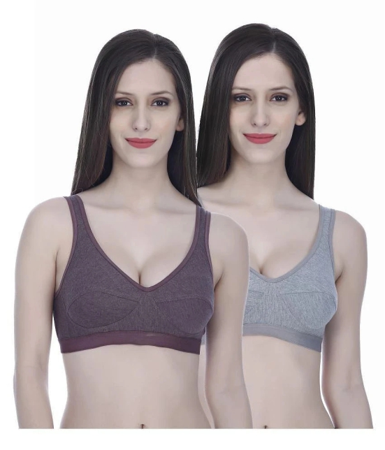 Elina Pack of 2 Cotton Non Padded Womens Sports Bra ( Multi Color ) - None