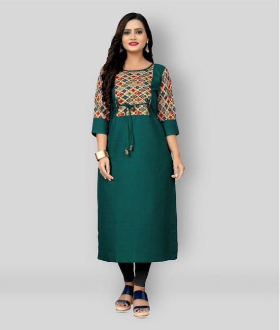 Rangrasiya - Green Cotton Blend Women''s Straight Kurti ( Pack of 1 ) - 3XL