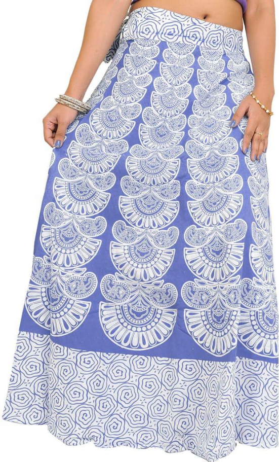 Violet-Storm Wrap-Around Long Skirt with Block-Print in Pastel Colors