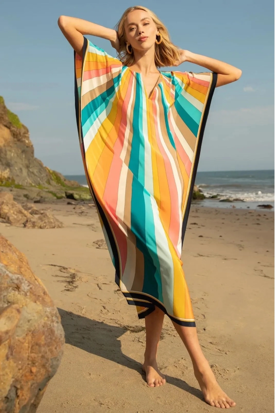 Vibrant Stripes Kaftan Dress