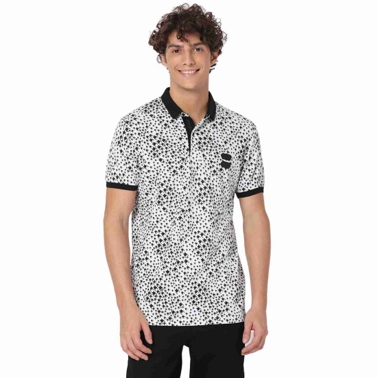 White & Black Houndstooth Print Polo