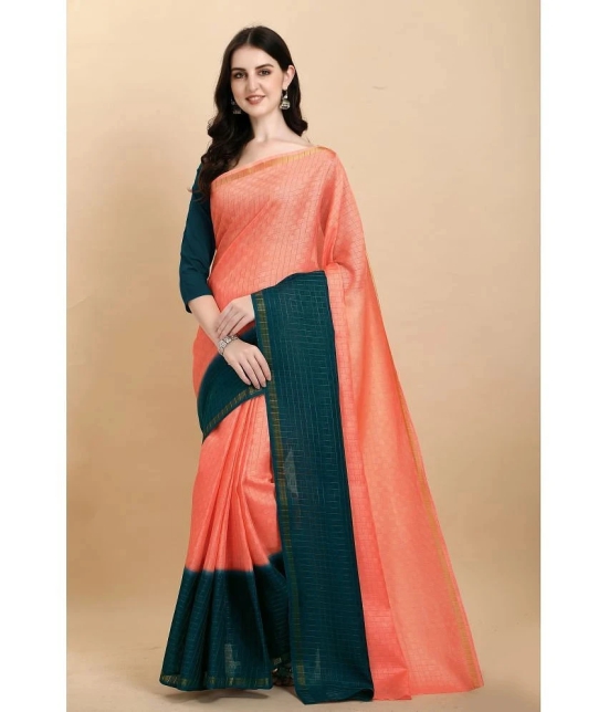 Apnisha Silk Blend Colorblock Saree With Blouse Piece - Peach ( Pack of 1 ) - Peach