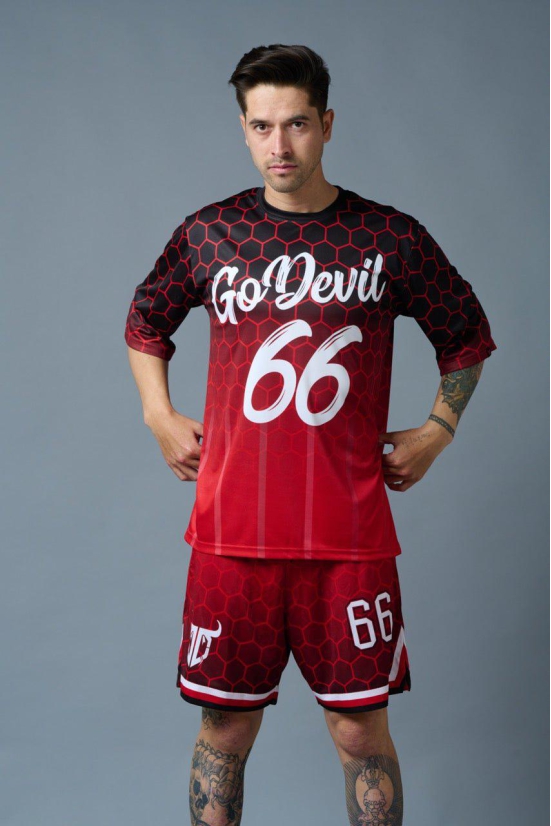 Go Devil 66 (in White) Printed Polyester Red Gradient Co-ord Set for Men 5XL