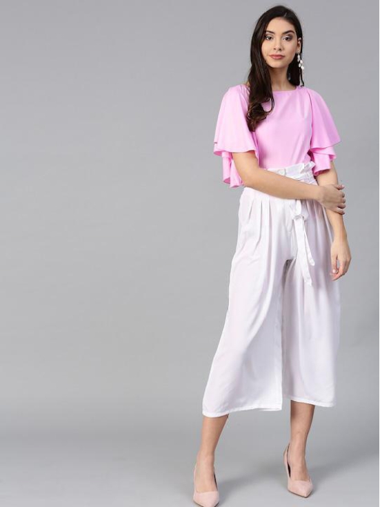 Women Pink & White Top with Trousers