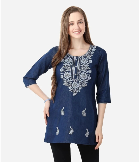 Meher Impex Denim Embroidered Straight Womens Kurti - Blue ( Pack of 1 ) - None