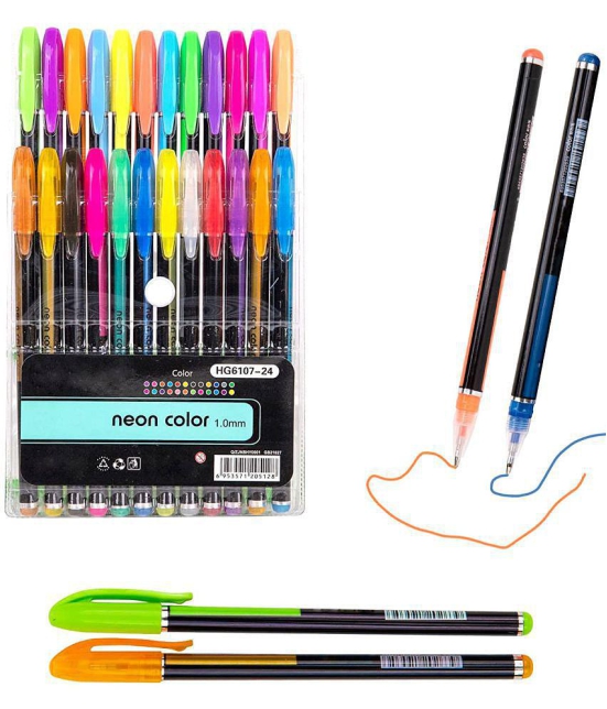 Rangwell Set of 12 Neon Gel Pens consisting Fluorescent, Metallic, Glitter, and Pastel colour pens For DIY Art & Crafts (Sketching, Drawing & Painting