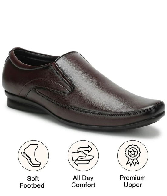 UrbanMark Men Comfortable Square-Toe Faux Leather Slip On Formal Shoes- Brown - None