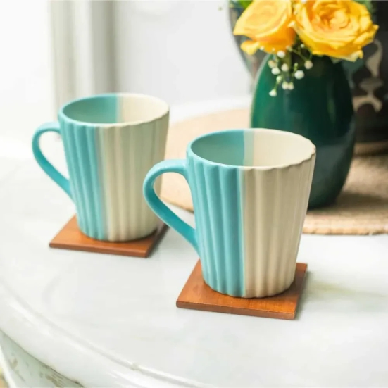 Dual Toned Ceramic Mug | Set of 2 Beige-Marine