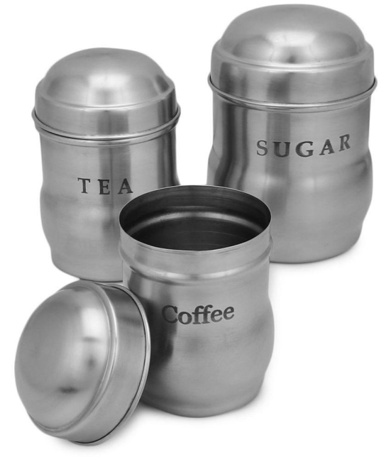 Dynore Set-350,500,750ml Steel Silver Tea/Coffee/Sugar Container ( Set of 1 ) - Silver