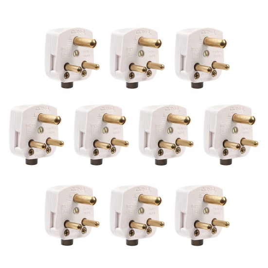 CONA 1986 Deluxe 3 Pin Plug Top 6A, 240V-White|3 Pin Top|Electrical Top - Pack of 10